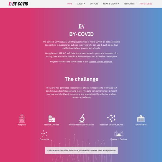 The BY-COVID project website with a short blurb about the project