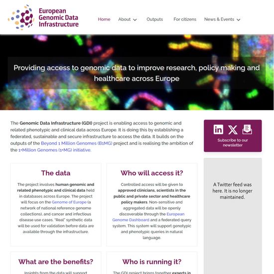 The home page of the Genomic Data Infrastructure (GDI) website.
