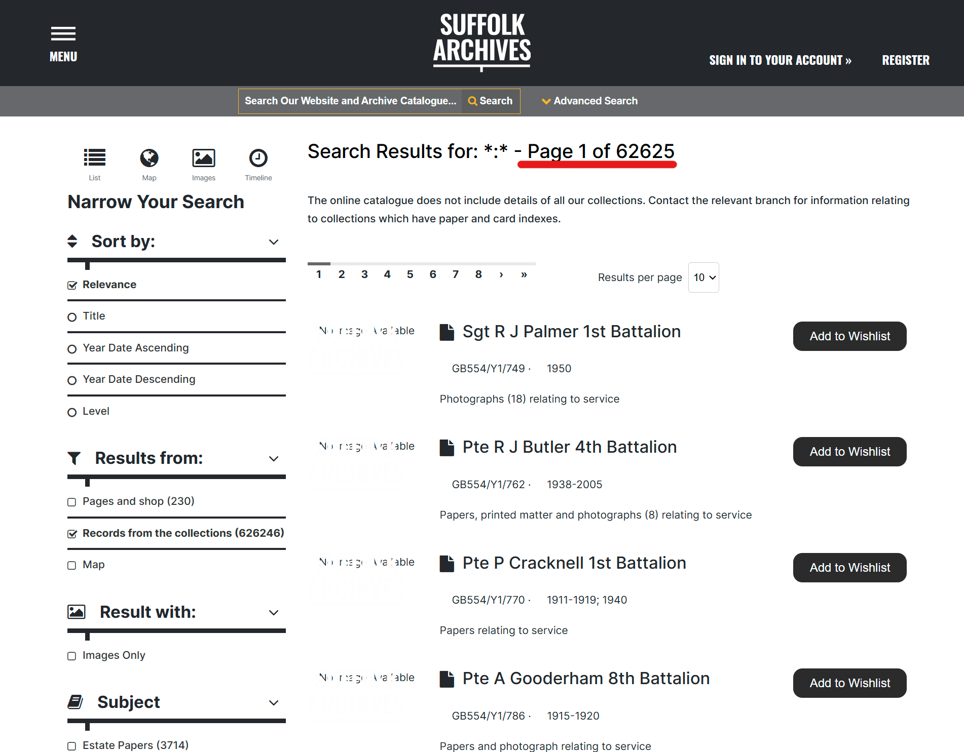 The home page of the Suffolk Archives website